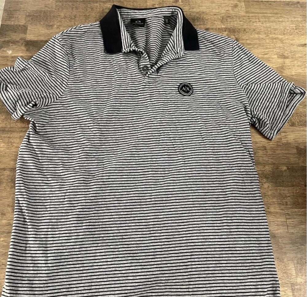 Armani Exchange A|X Men's Striped Polo Shirt with Logo Patch XL
